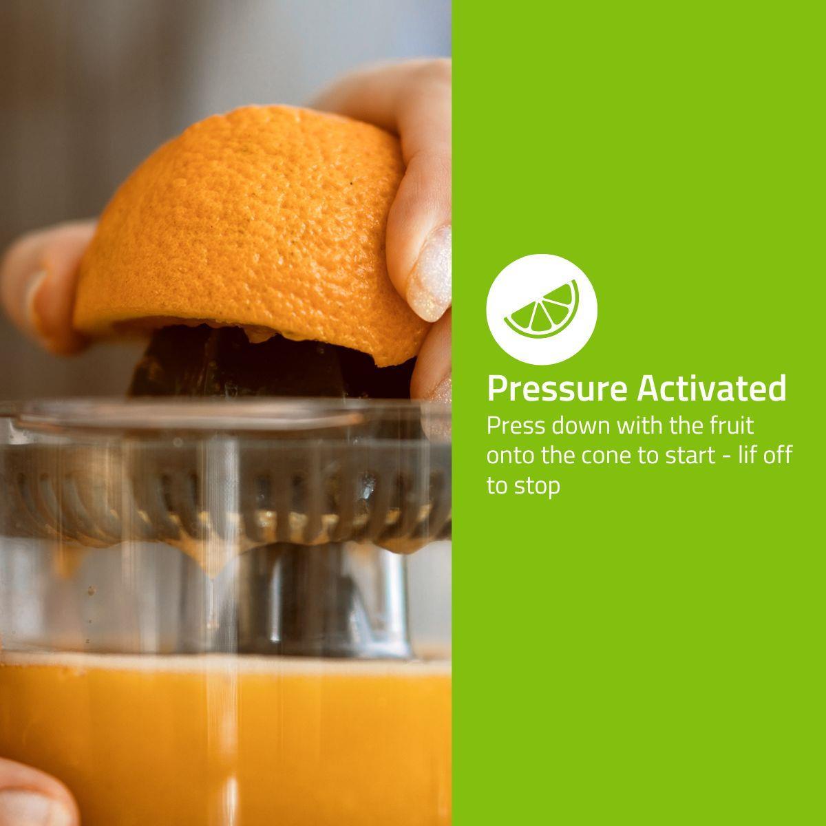 Gastronoma 800ml Electric Citrus Press Juicer with Adjustable Pulp Filter, 2x Cones and Easy Pour Spout - Black/Silver