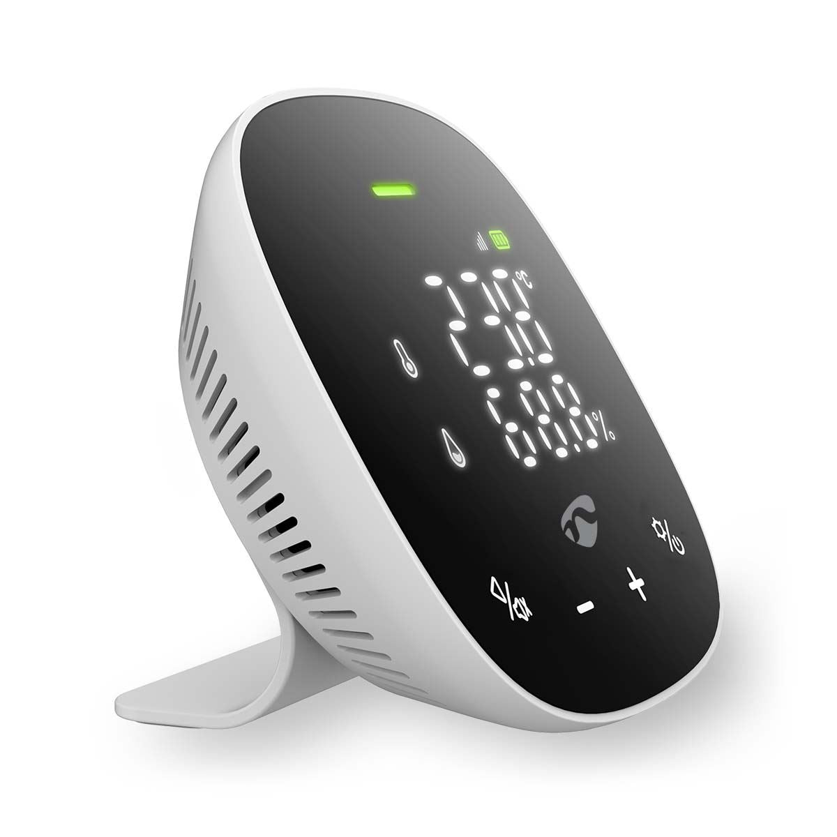 Nedis Smart Air Quality Monitor, Wi-Fi CO2 Sensor with LED Display, Temperature & Humidity Alerts, App-Controlled, Audible & Visual Alarms, NDIR Sensor, Rechargeable Backup Battery - Black/White
