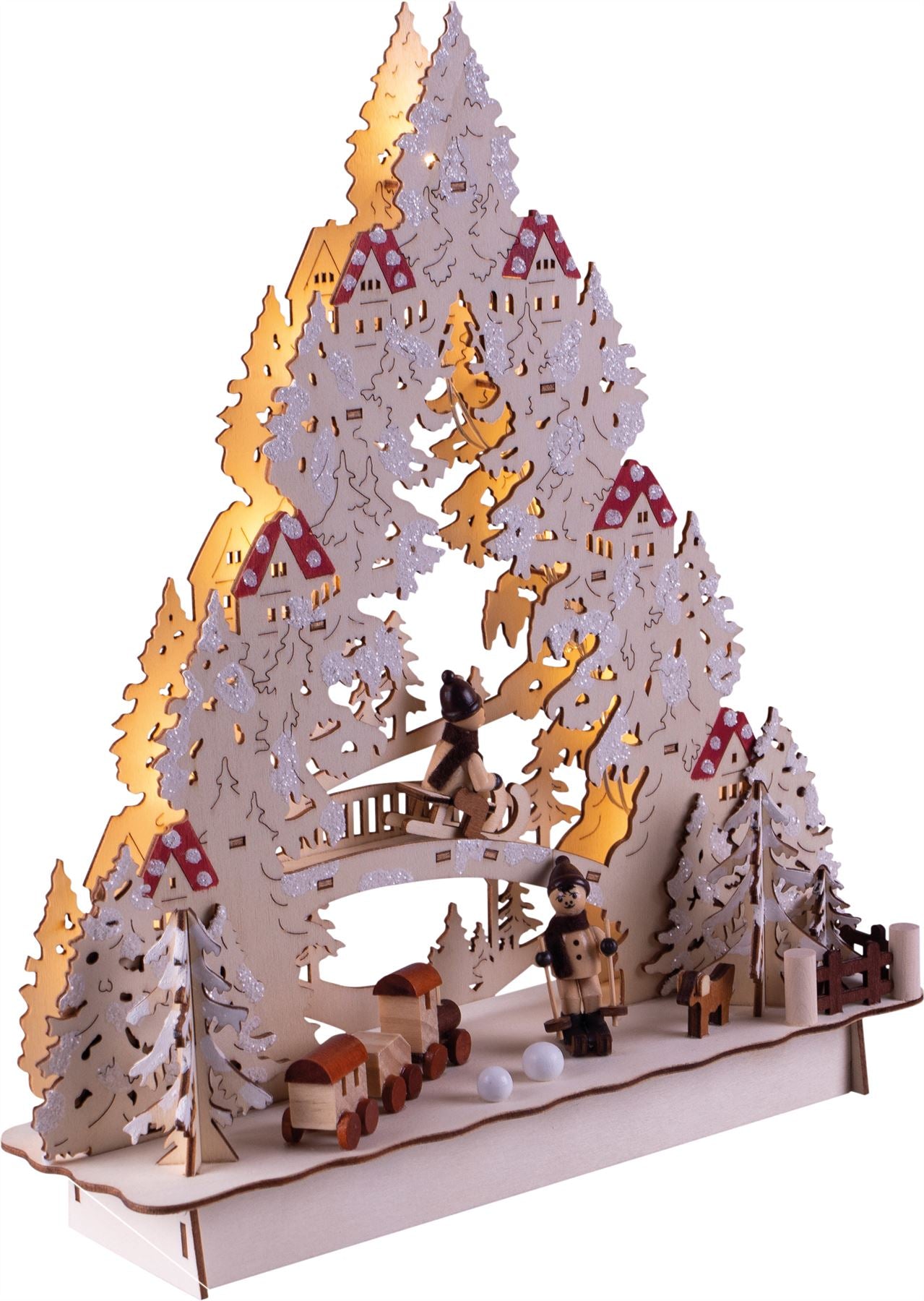Wooden LED Light Up Festive Christmas Tree Village Scene Battery Powered