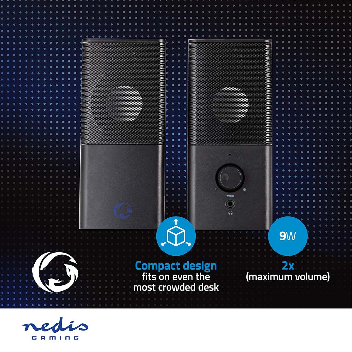 Nedis Gaming Speaker | Speaker channels: 2.0 | USB Powered | 3.5 mm Male | 18 W | Without Lighting | Volume control | Connection output: 1x 3.5 mm Audio Out