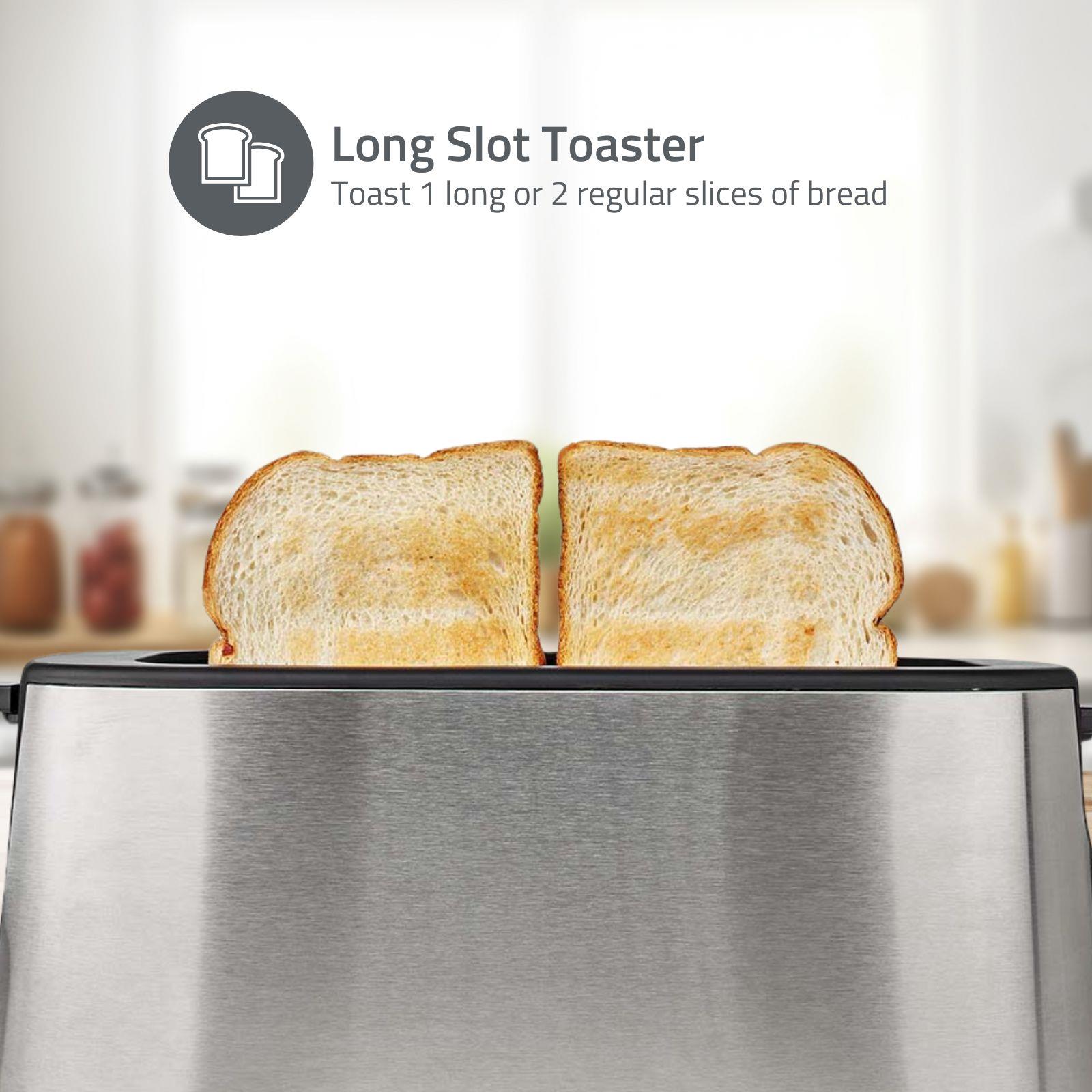 Nedis 1000W 1 Slot Stainless Steel Toaster with 6 Browning Levels, Defrost & Reheat Settings - Stainless Steel