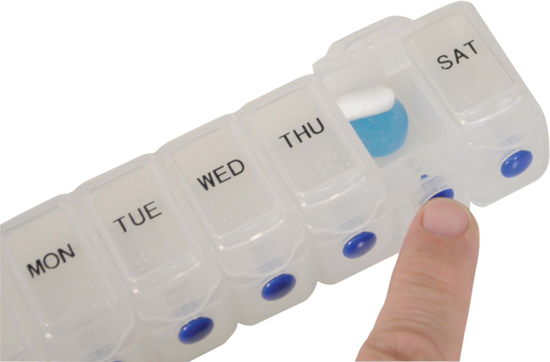 7 Day Pill Dispenser Tablet Box Organiser 1 Compartment per Day for those who take many Tablets on a Daily Basis Easy Medication Management and Organisation Easy Push Button Open Perfect for Travel