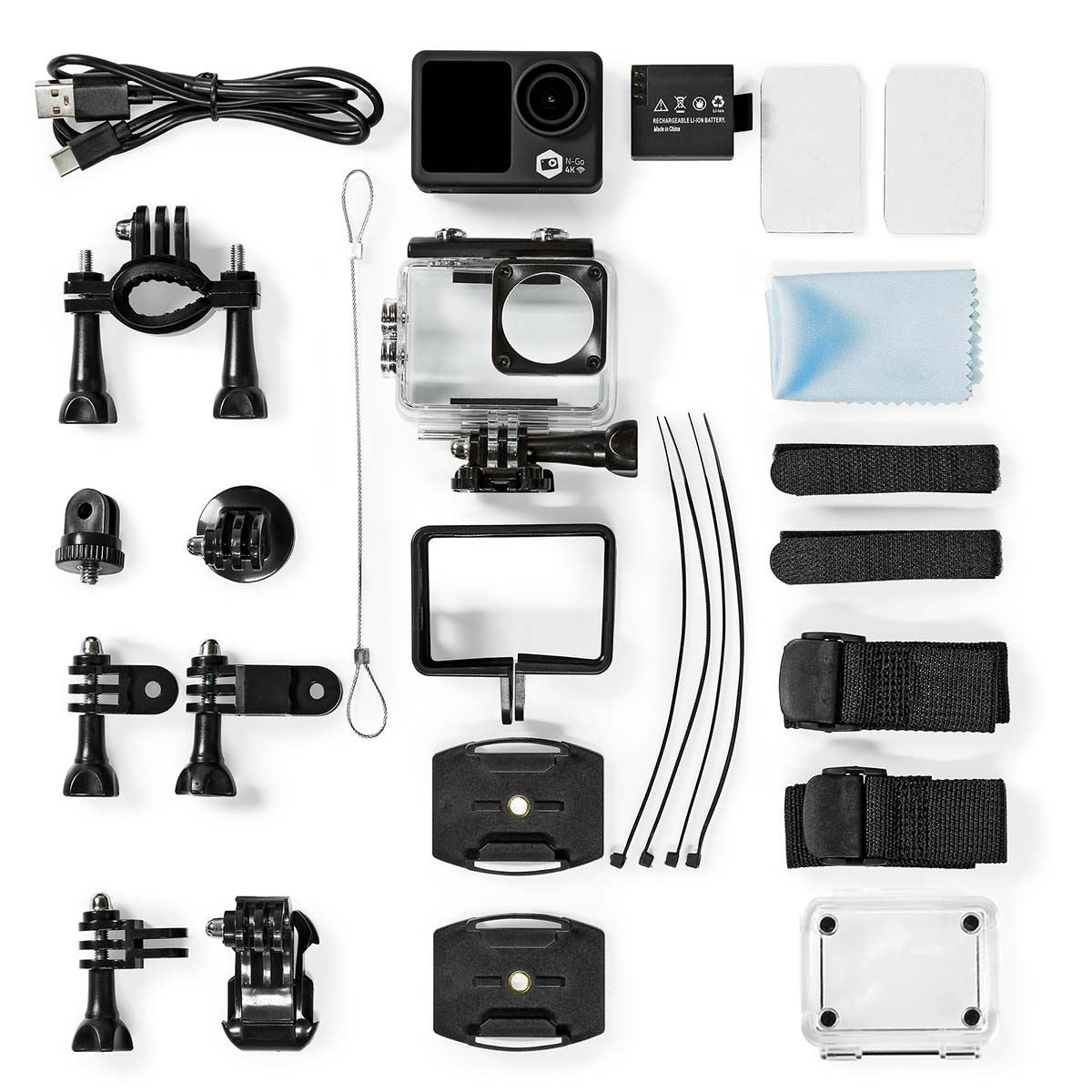 Nedis Dual Screen Action Cam, 4K Ultra HD 30fps, 16MP Photos, 2" Touch Back Screen, 1.3" Front Screen for Selfies & Vlogging, Waterproof to 30m with Mounting Kit and Wi-Fi Connectivity