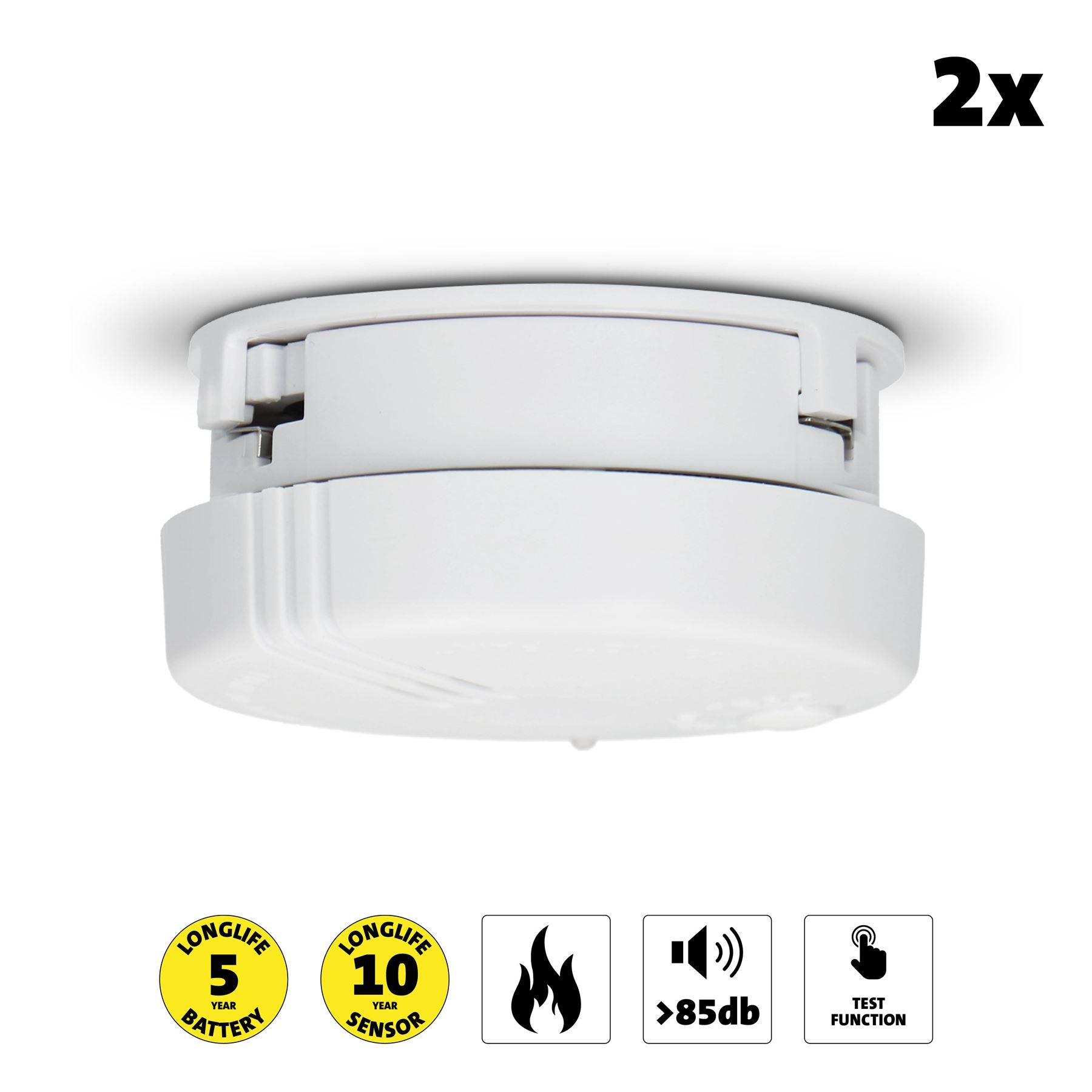 Alecto SA102 Mini Smoke detector | >85 dB | 5 Year Battery Included | EN14604:2005/AC:2008 | 2 Pack | White
