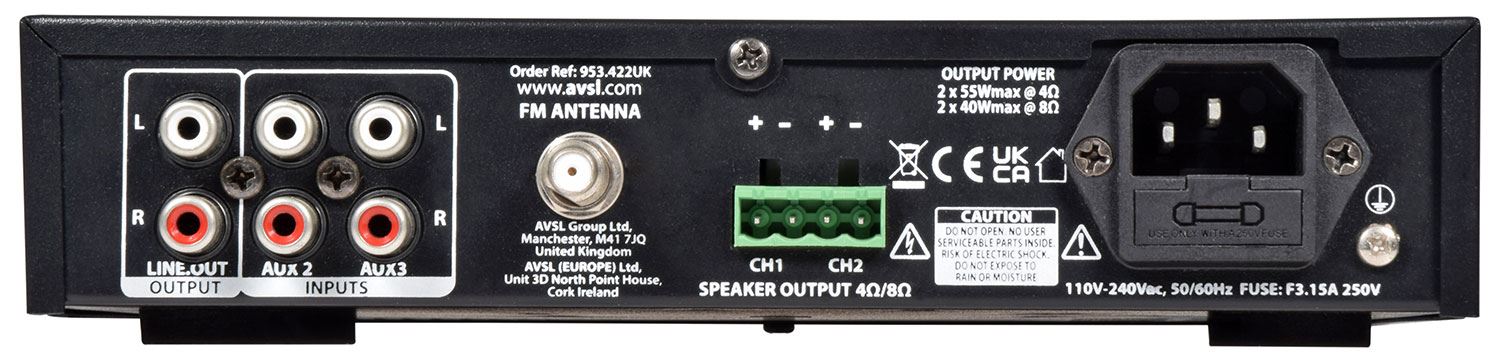 Adastra A22 Bluetooth Stereo PA Amplifier 2x 55W USB MicroSD MP3 FM Audio