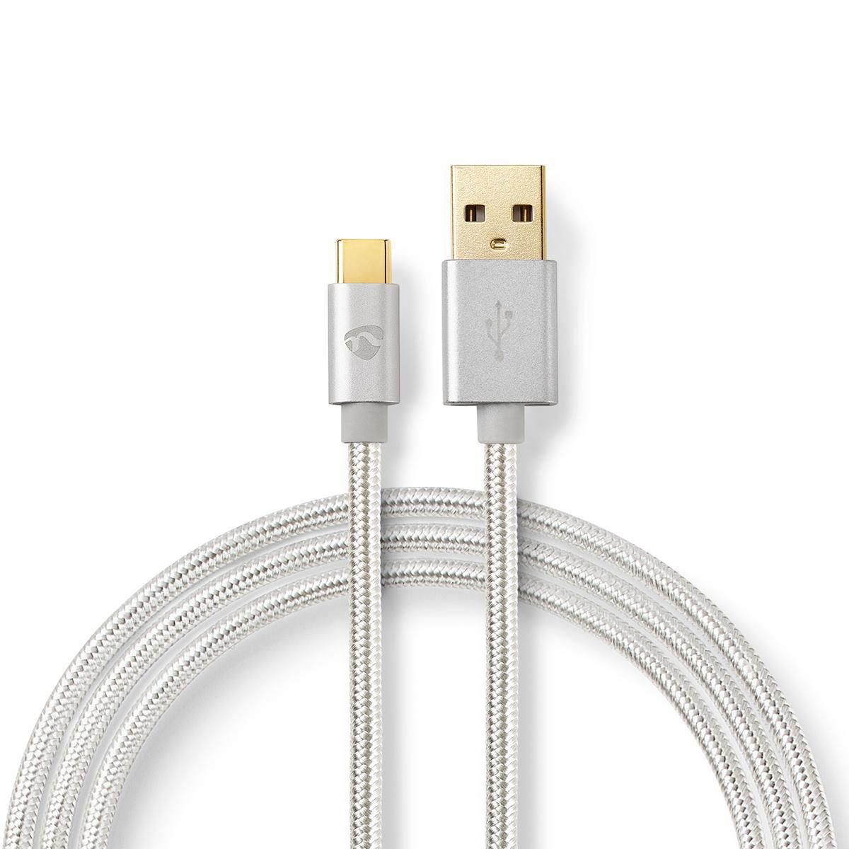 Nedis USB Cable | USB 2.0 | USB-A Male | USB-C™ Male | 15 W | 480 Mbps | Gold Plated | 2.00 m | Round | Braided / Nylon | Aluminium | Cover Window Box