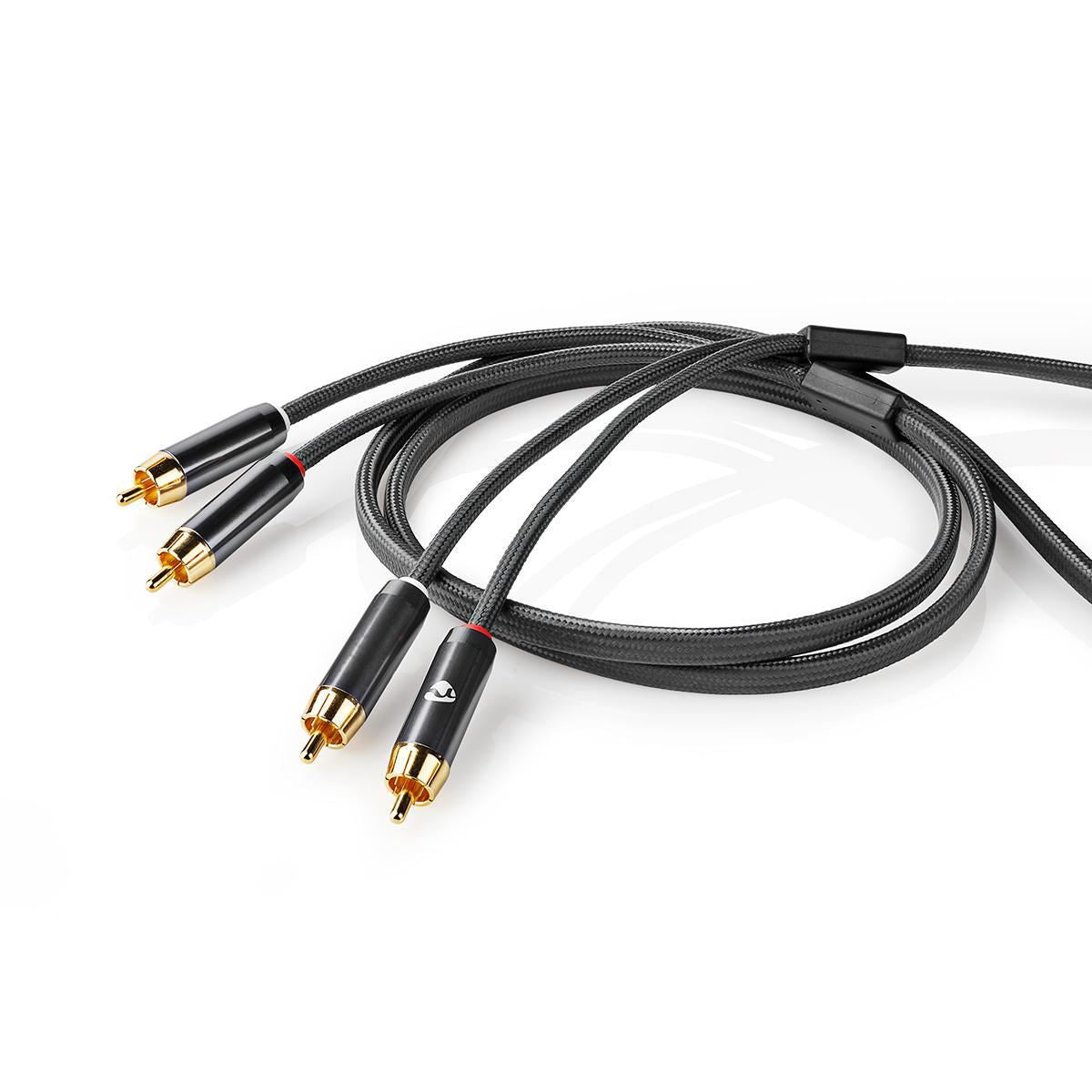 Nedis Stereo Audio Cable | 2x RCA Male | 2x RCA Male | Gold Plated | 2.00 m | Round | Grey / Gun Metal Grey | Cover Window Box