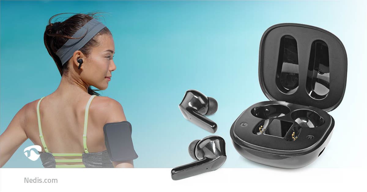 Nedis Fully Wireless ANC Earphones Bluetooth 5.0 with Touch Control, Up to 5 Hours Playtime, Charging Case with Display, Built-in Microphone, USB Type-C Charging