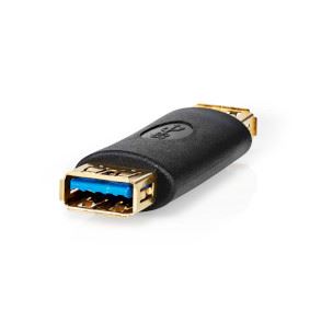 Nedis USB-A Adapter | USB 3.2 Gen 1 | USB-A Female | USB-A Female | 5 Gbps | Round | Gold Plated | Anthracite | Box