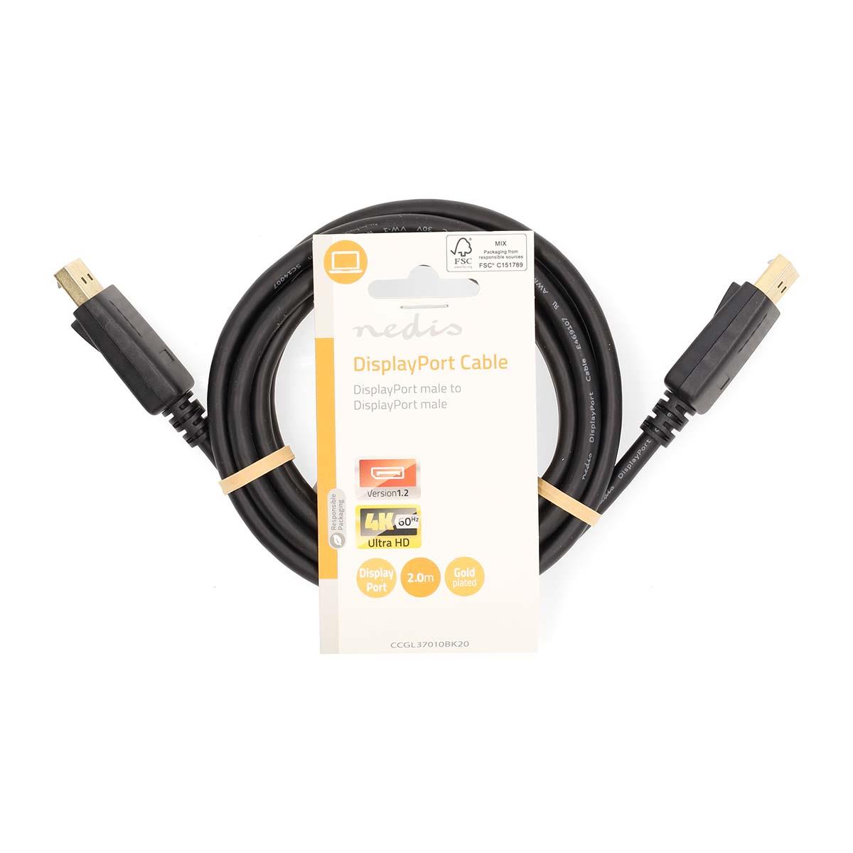 Nedis DisplayPort Cable | DisplayPort Male | DisplayPort Male | 4K@60Hz | Gold Plated | 2.00 m | Round | PVC | Black | Label