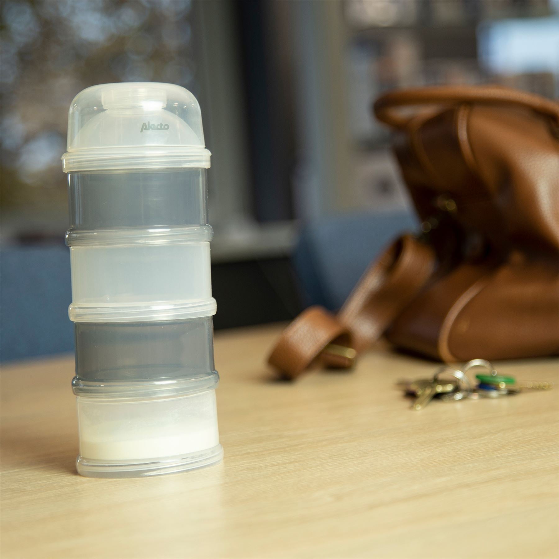 Alecto Baby Milk Powder BPA Free Dispenser, Portable 4 Layers 100ml per Layer Transparent compartments, Kids Baby Storage Container Stackable Pots