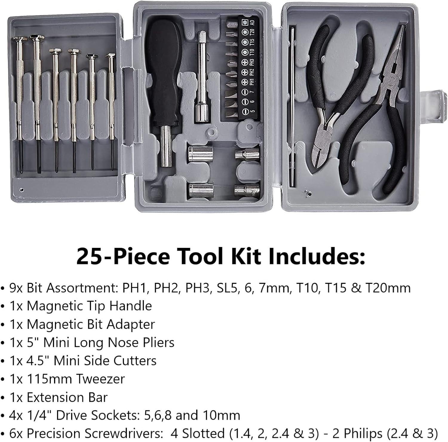 Duratool 25 Multi Small Slot Torx PH Mini Screwdriver Set Bits Repair Tool Kit