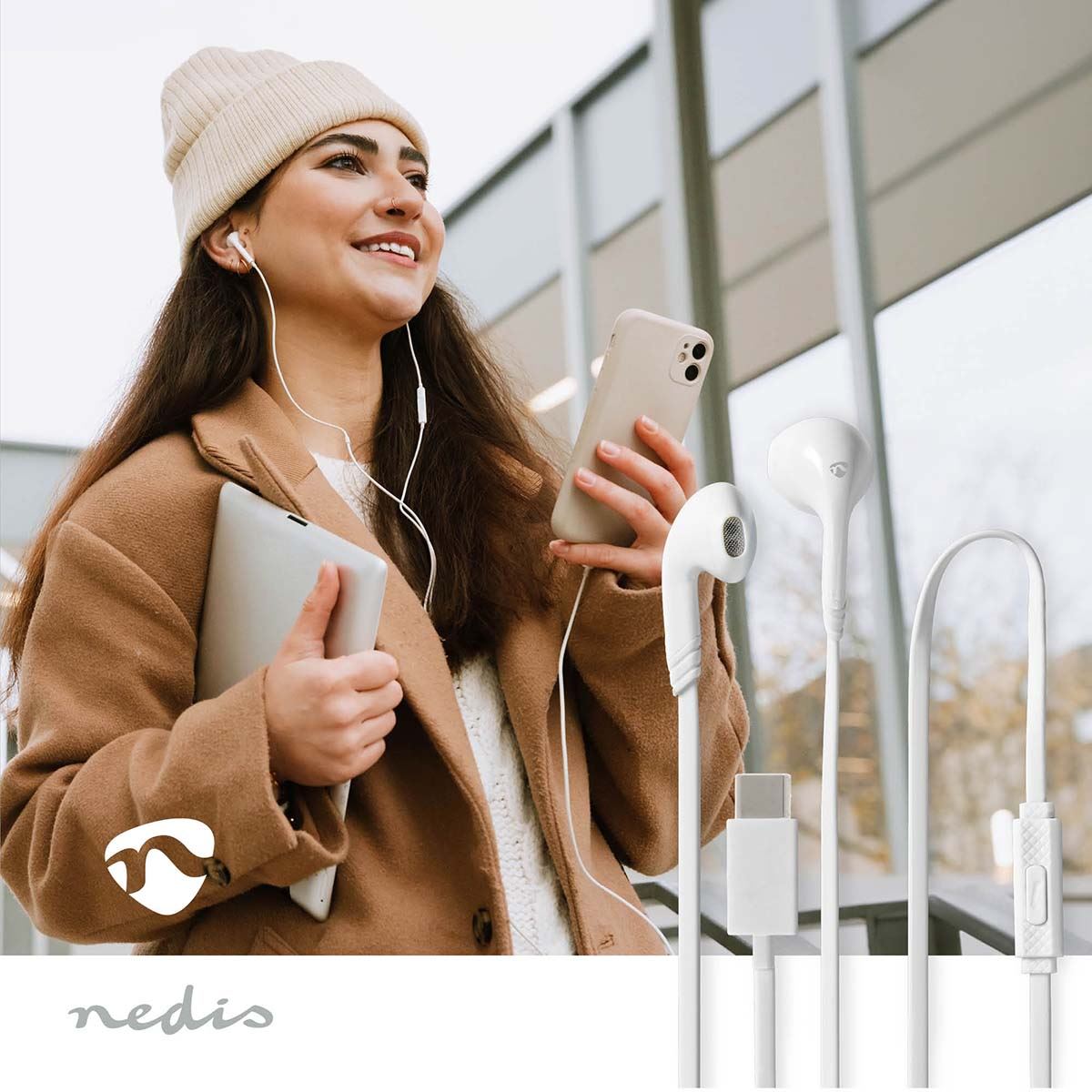Nedis Wired Earphones | USB-C™ | Cable length: 1.20 m | Built-in microphone | Volume control | White