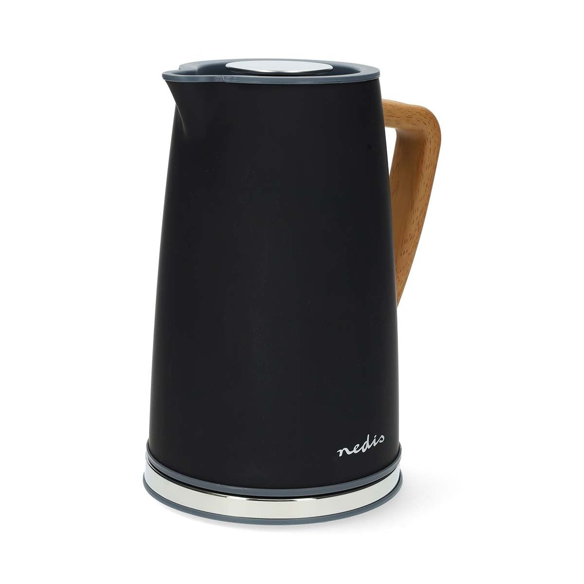 Nedis 1.7L Soft Touch Jug Kettle with Wood Effect Handle, Overheat Protection, Removeable Filter, 2.2KW - Matte Black