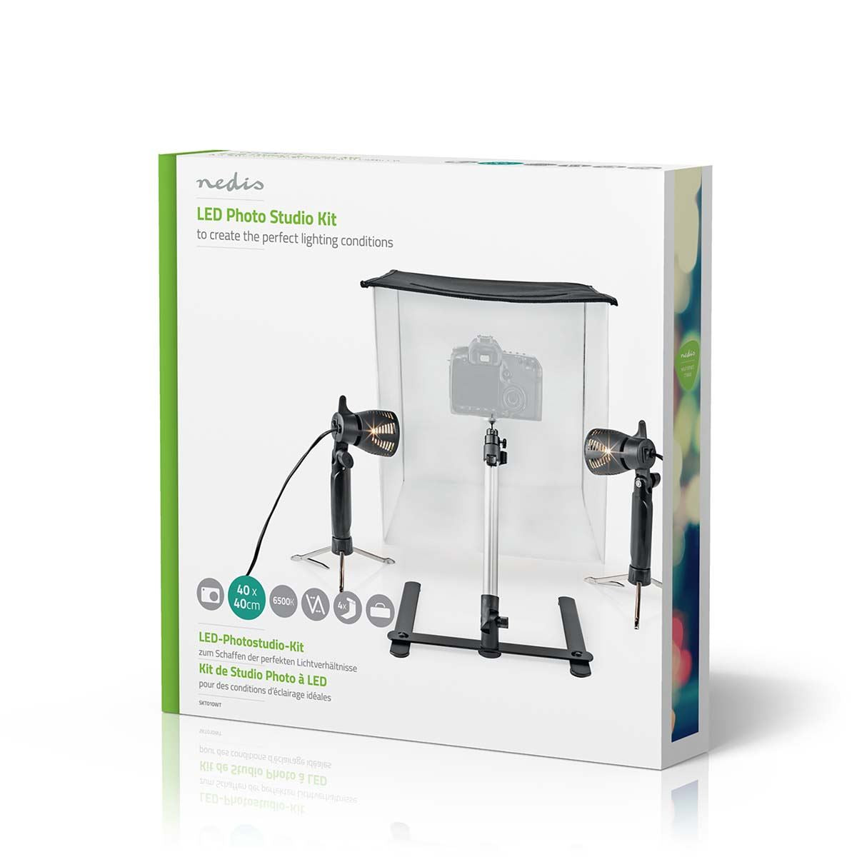 Nedis 40cm Photo Cube Portable Photo Studio Kit | 400 lm | Foldable | Backgrounds included | Travel bag included | Black