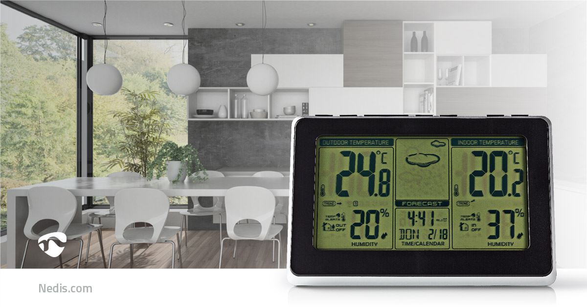 Nedis Weather Station | Indoor & Outdoor | Including wireless weather sensor | Weather forecast | Time display | LCD Display | Alarm clock function