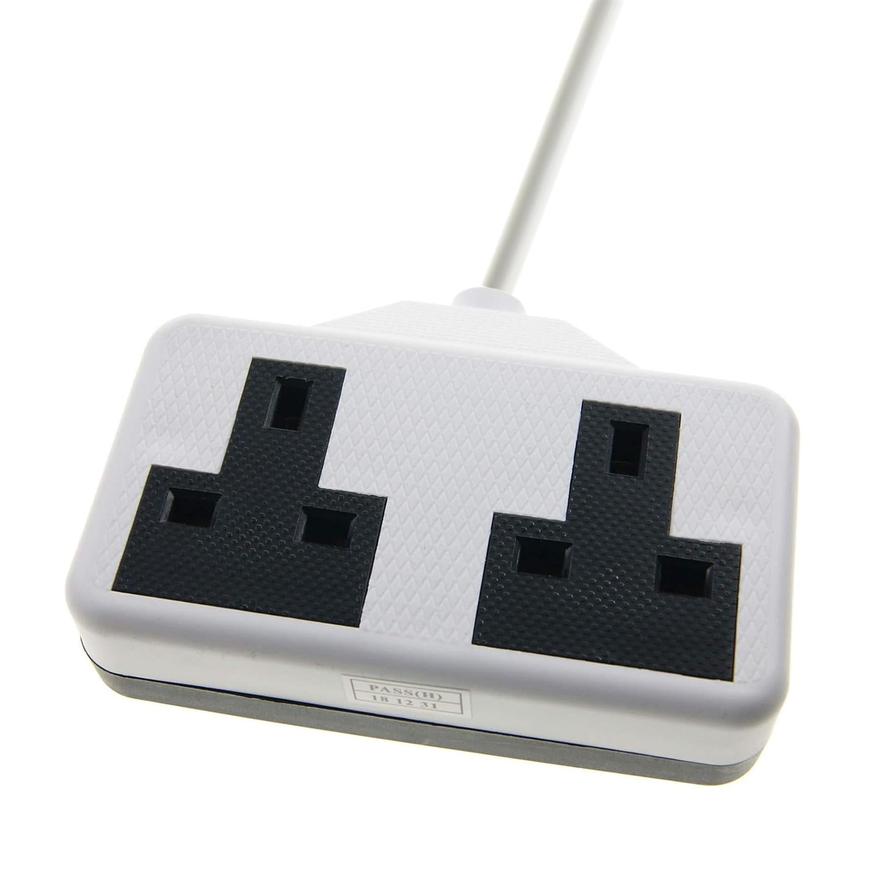 Euro EU French 0.5m Schuko Plug to 2 Gang White 13A UK Socket Hybrid Generator Adapter Fly Lead for Caravan Motor Home