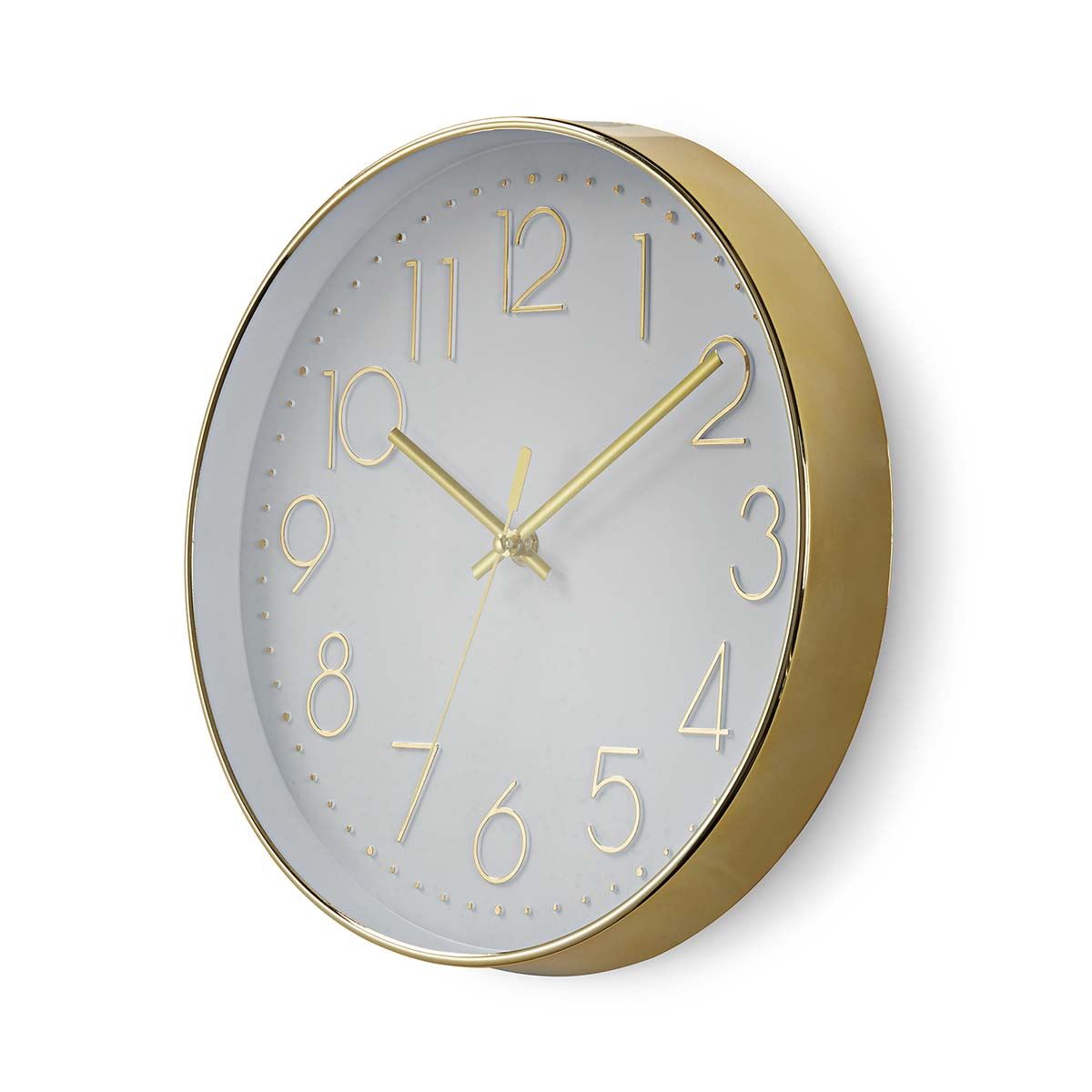 Nedis 30cm Wall Clock with Easy Read Numbers, Battery Powered - Gold  / White