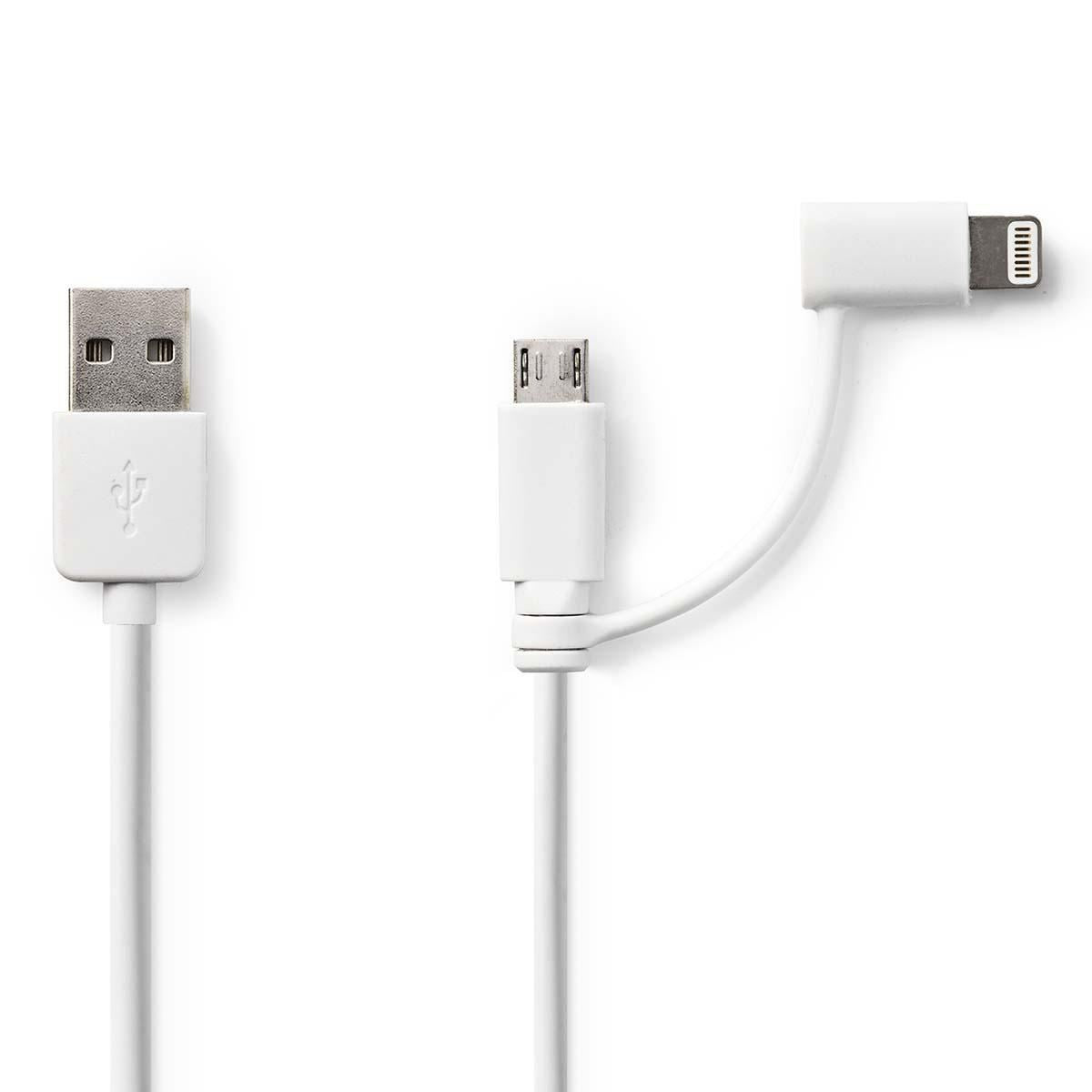 Nedis 2-in-1 Cable | USB 2.0 | USB-A Male | Apple Lightning 8-Pin / USB Micro-B Male | 480 Mbps | 1.00 m | Nickel Plated | Round | PVC | White | Polybag