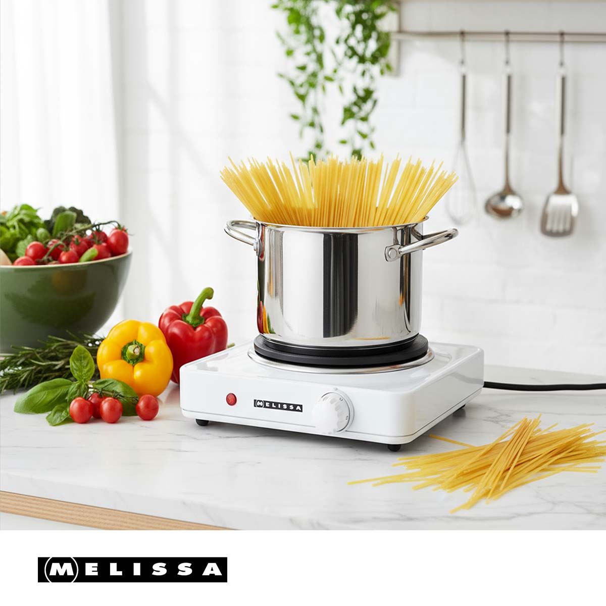 MELISSA Hot Plate, Portable and Compact Electric Hob with Temperature Control for Home, Camping & Caravan Table Top Cooking - Single 1500W