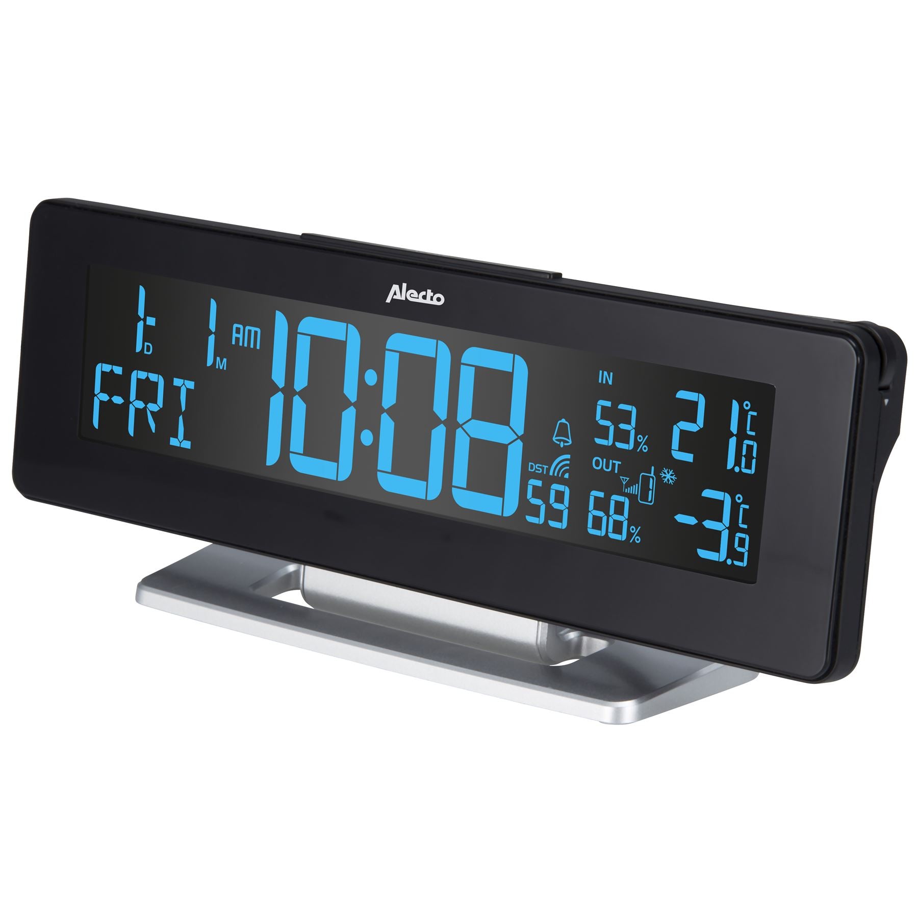 Alecto WS-2500 Large LCD Digital Alarm Clock with Weather Station, Termperature, Humidity with Outdoor Sensor