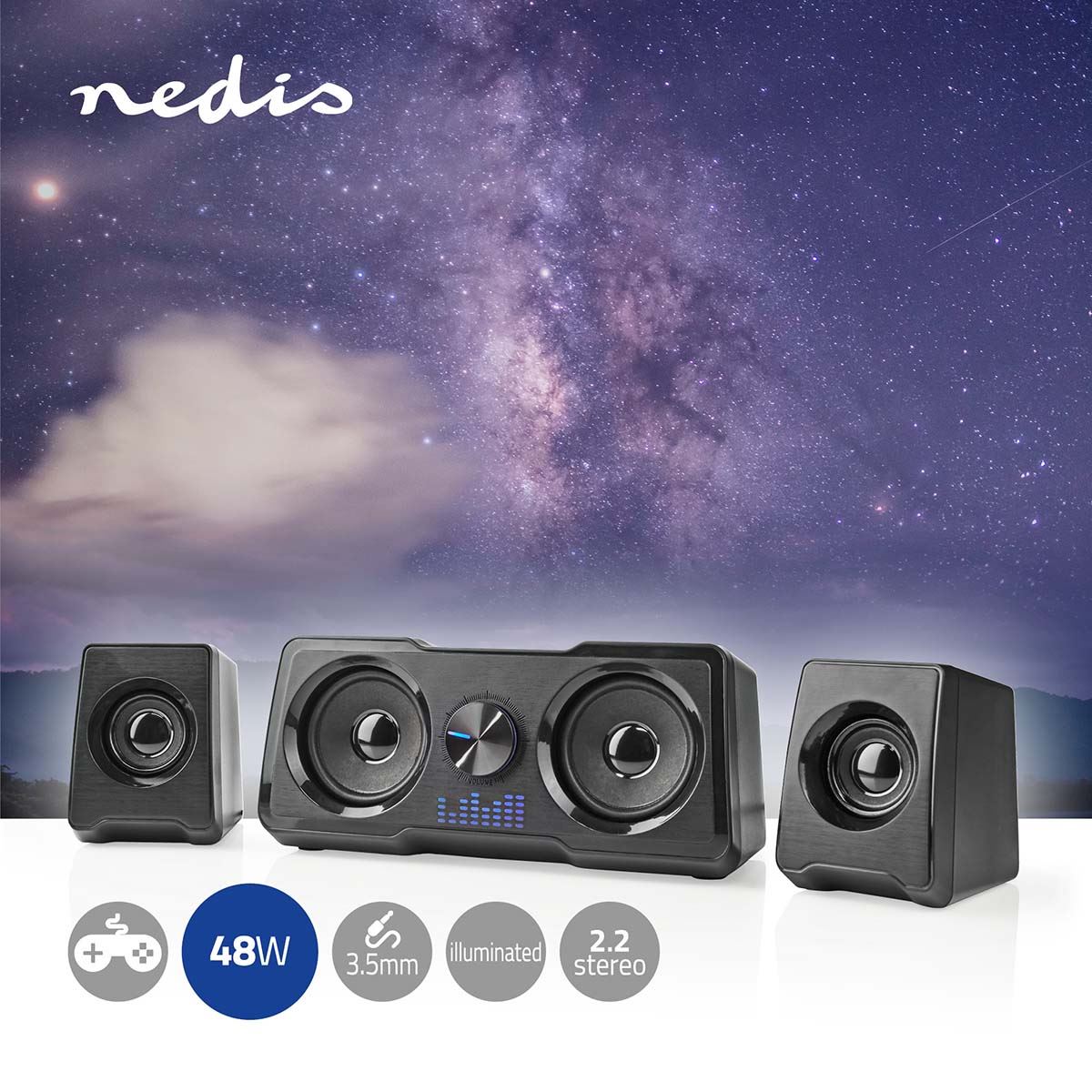 Nedis Gaming Speaker | Speaker channels: 2.2 | USB Powered | 3.5 mm Male | 48 W | LED | Volume control