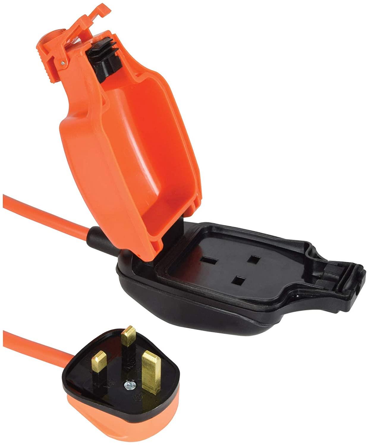 1 Gang 2m Outdoor Garden Mains IP54 Weatherproof Mains Extension Lead Cable Plug - Orange
