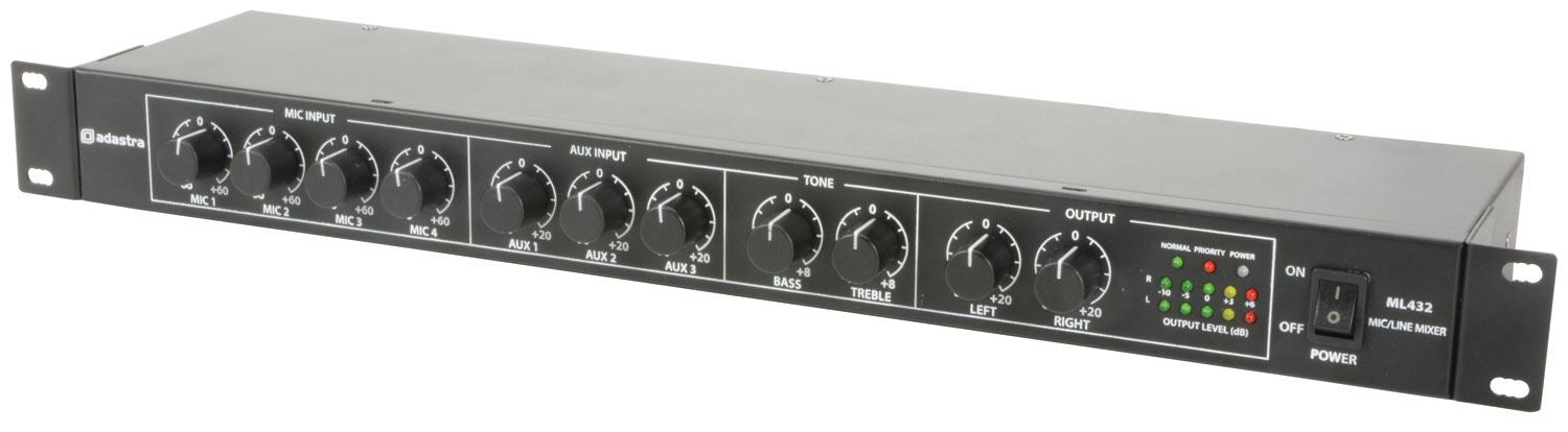 Adastra ML432 4 Mic + 3 Aux Multi Purpose Rack Mount Mixer 1U