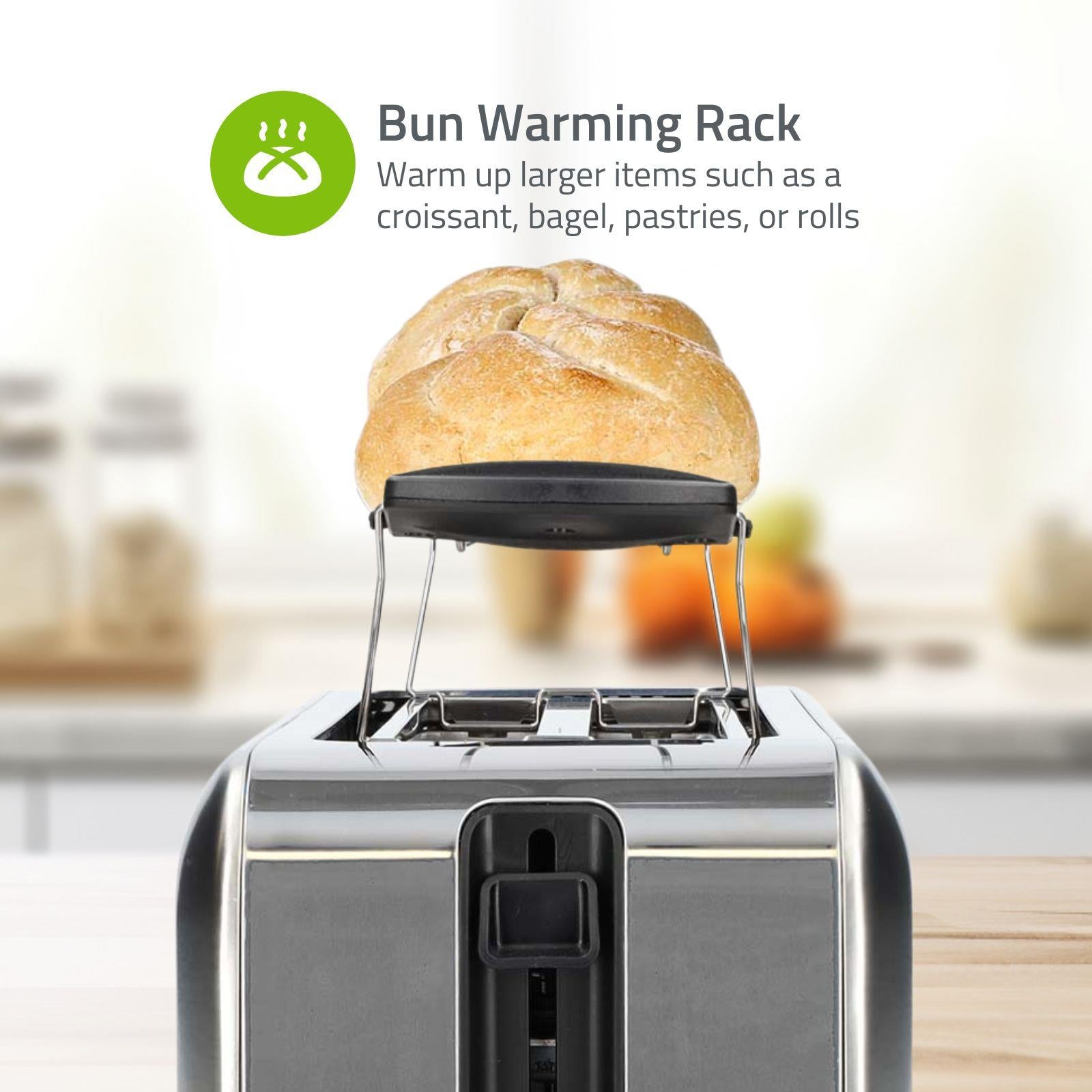 Nedis 2 Slice Toaster with Extra Long Slots, Bun Warming Rack, 7 Browning Settings, Defrost, Reheat and Cancel, 1450W