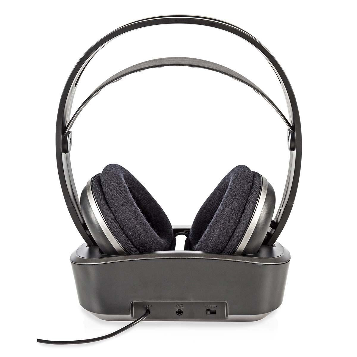 Nedis Wireless TV Headphones | RF, frequency 868 Mhz | Over-Ear | Maximum battery play time: 11 hrs | 100 m | Digital Audio | Charging dock | Black / Silver