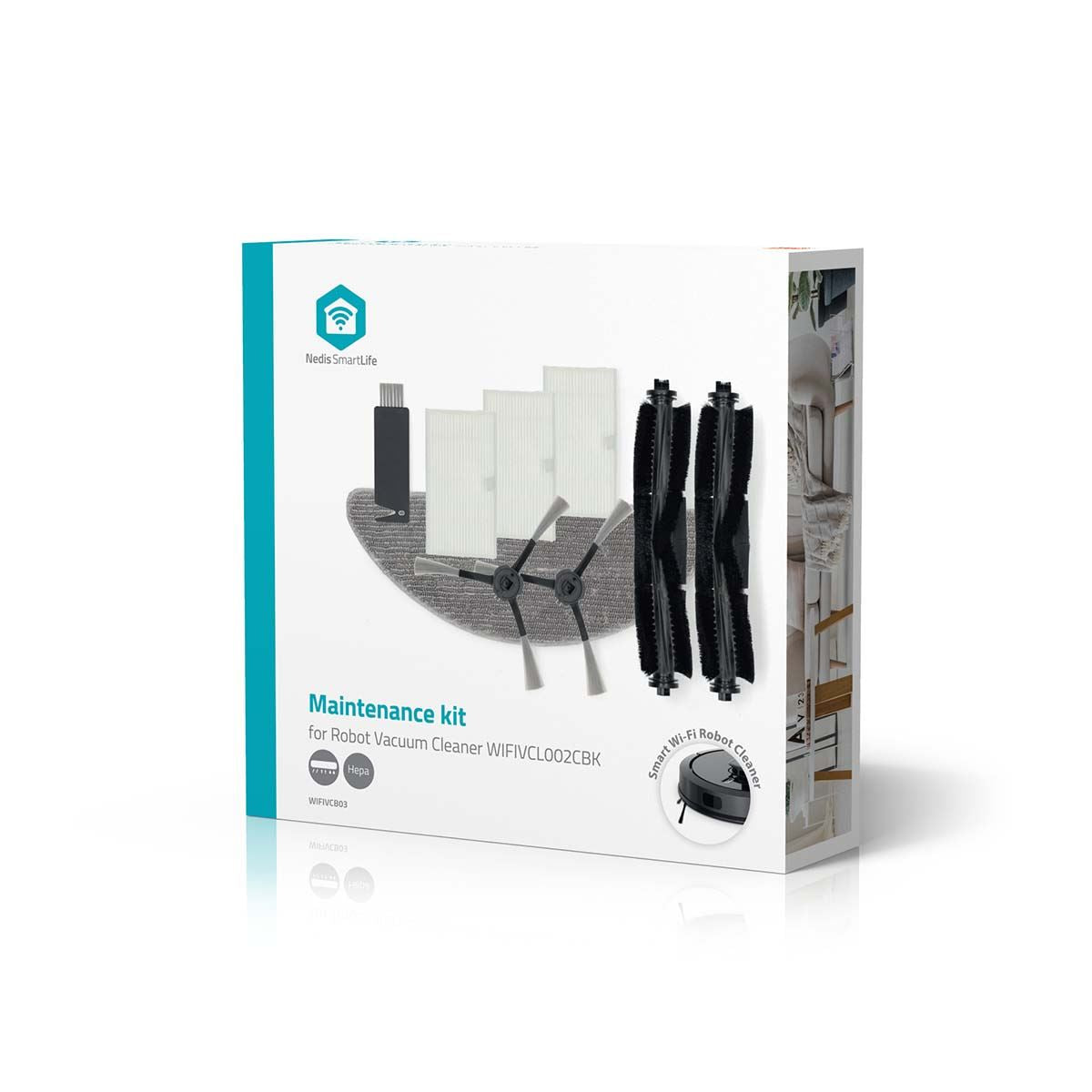 Nedis Vacuum Cleaner Spare Part Maintenance Kit, Replacement Filters Brushes Mop Compatible with WiFiVCL002CBK - 9-Piece Set for Optimal Performance and Extended Lifetime