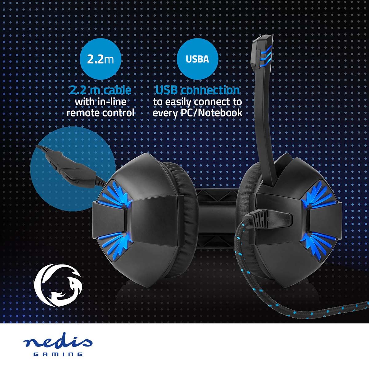 Nedis Gaming Headset | Over-Ear | Stereo | USB Type-A / 2x 3.5 mm | Fold-Away Microphone | 2.20 m | LED