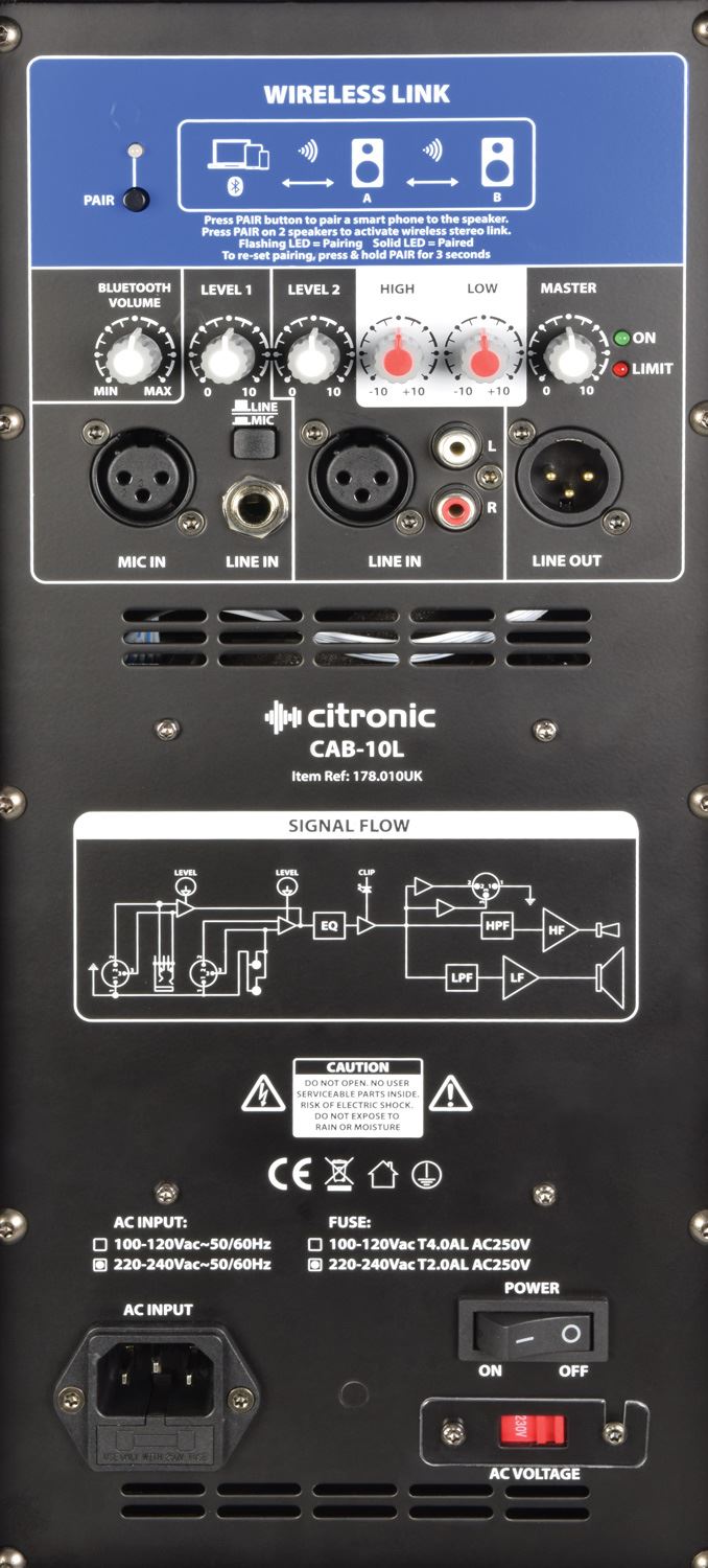 Citronic CAB-10L Full Range Passive Speaker Cabinet with Bluetooth  220W RMS