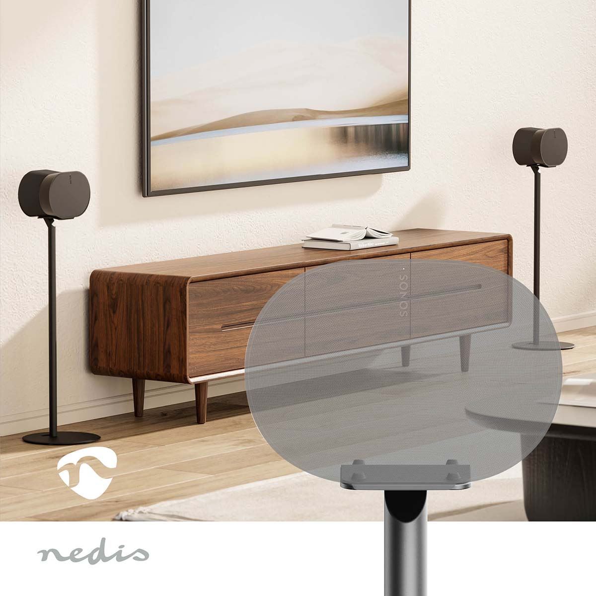 Nedis Speaker Stand Mount for Sonos Era 300, Fixed Height, Max. Capacity 5kg (Single Stand) - Black