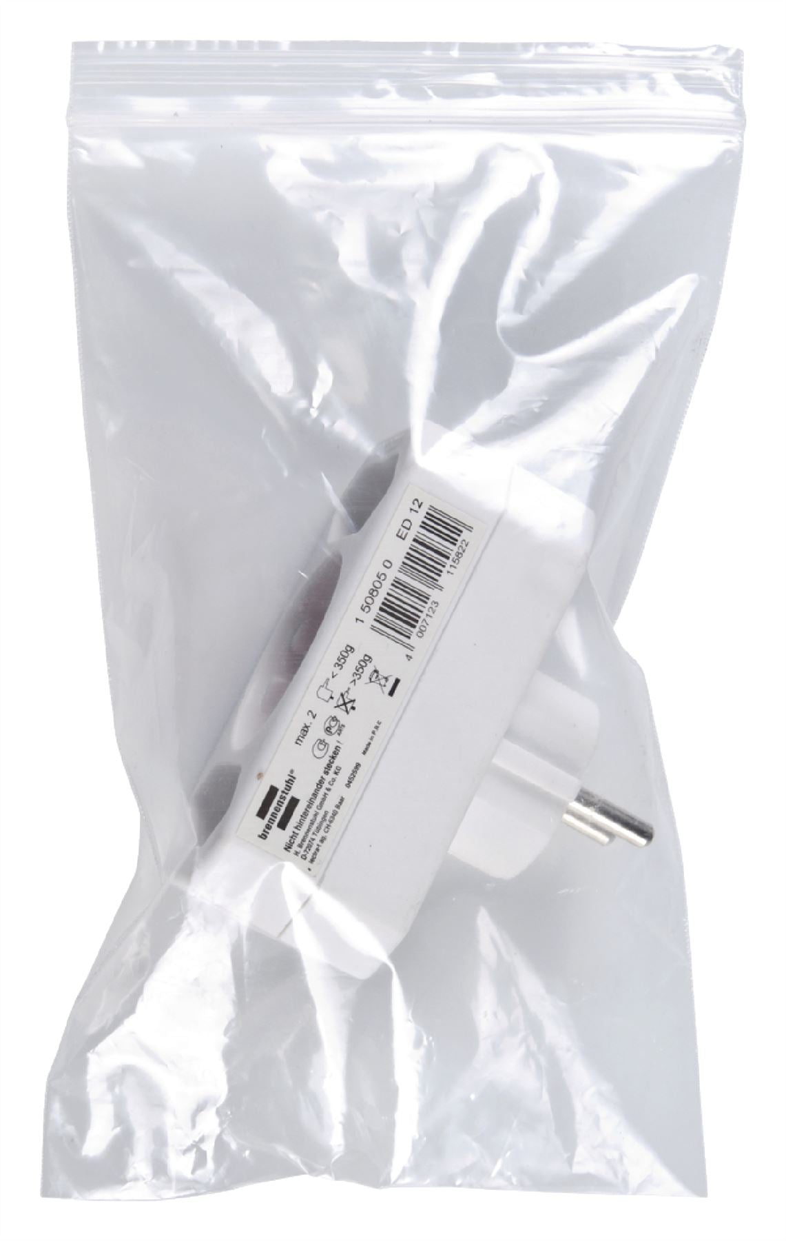 Brennenstuhl Multiple socket, socket adapter 3-way with increased contact protection (2 x Euro socket & 1 x protective contact) white