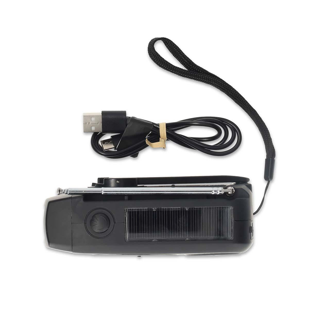 Nedis Portable Emergency AM/FM Wind Up Radio, with Solar Panel & Hand Crank, LED Torch, SOS Light and Rechargeable 2000mAh USB Powerbank - Black