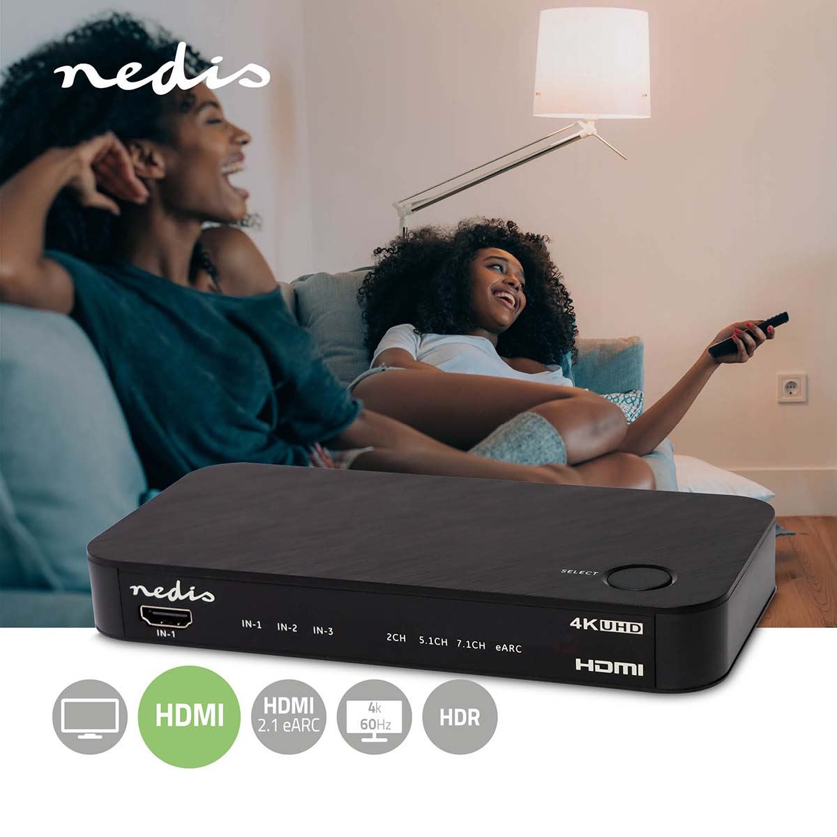 Nedis Digital Audio Converter | 2-way | Connection input: DC Power / 3x HDMI™ Input to Connection output: 1x 3.5 mm / 1x TosLink / 2x HDMI™ Output | Automatic / Push Button | Anthracite
