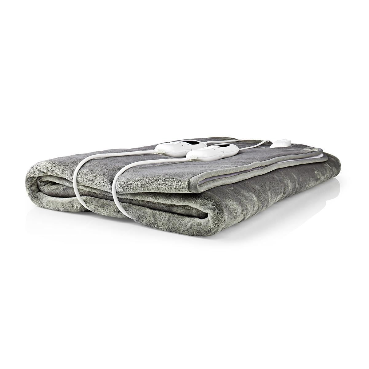 Nedis Heated Blanket, Underblanket 160 x 140cm, 2 Person, Grey, 9 Levels, Timer Auto-Off, Machine Washable, Fleece Soft and Full Body Warming, Sofa Bed Office Use, Warm blanket, Electric throw