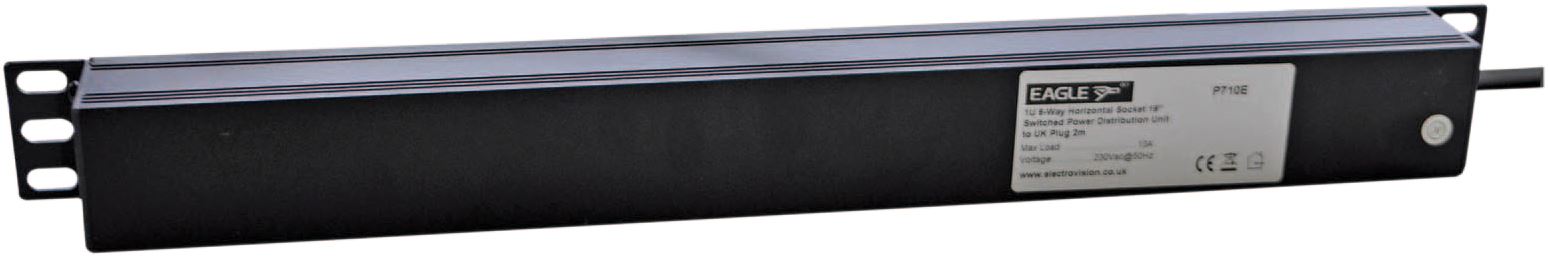6-Way Horizontal 13A Switched PDU 19-Inch 1U Standardised Power Distribution Unit 2m Lead