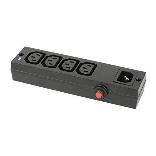 4 Way IEC Distribution Block Kettle Lead C13 C14 Extension Splitter Box with Overload Switch + Blue LED