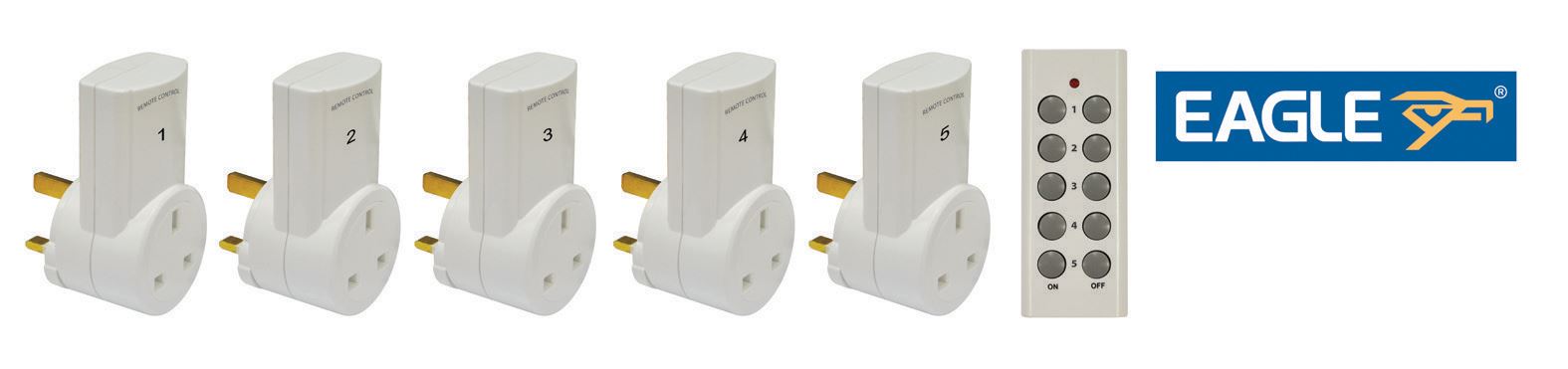 5 Pack - Remote Control Mains Plug Socket Adaptor Set