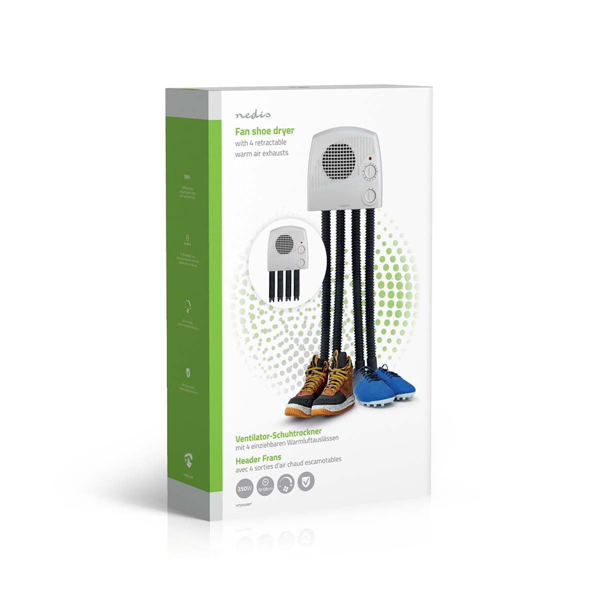 Nedis Electric 350w Shoe Dryer, Wall Mounted Boot Warmer with Heat Blower, 4 Warm Air Exhausts and Timer, Quick Drying for Wet Shoes, Gloves, Hats, Socks, Trainers, Boots and more