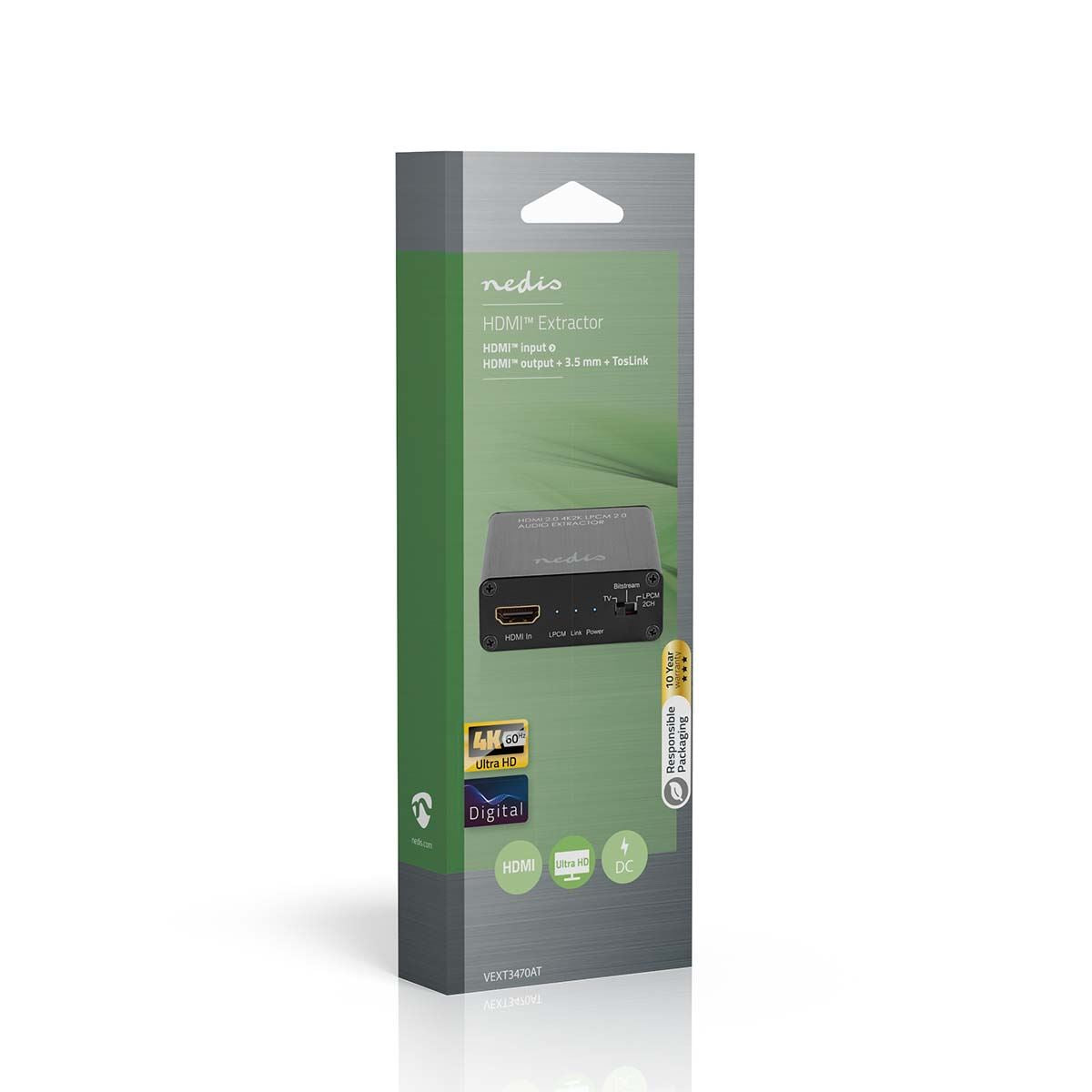 Nedis HDMI™ Extractor | HDMI™ Input | HDMI™ Output / TosLink Female / 1x 3.5 mm | Maximum resolution: 4K@60Hz | 18 Gbps | Metal | Anthracite | Gift Box