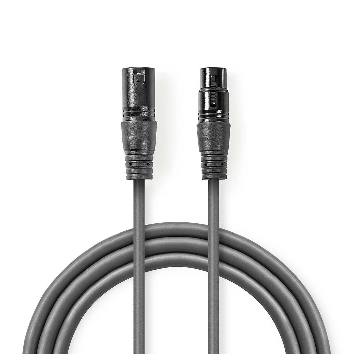 Nedis DMX Adapter Cable | XLR 3-Pin Male | XLR 3-Pin Female | Nickel Plated | 1.00 m | Round | PVC | Dark Grey | Carton Sleeve
