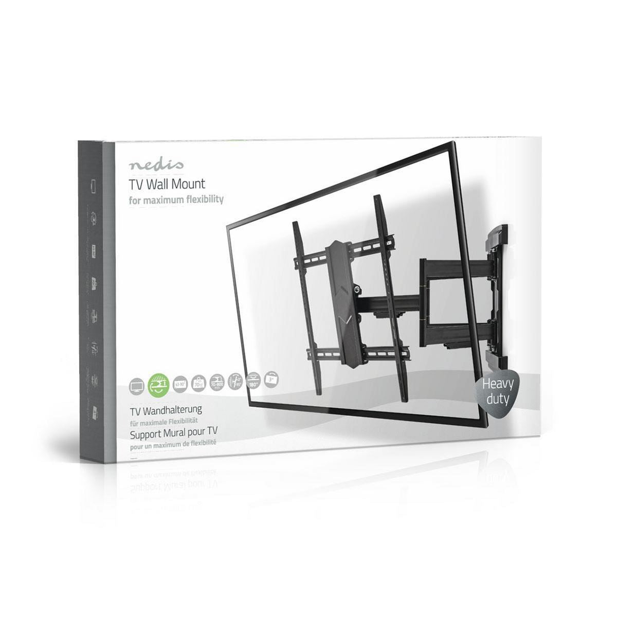 Nedis Full Motion TV Wall Mount | 43 - 100 " | Maximum supported screen weight: 70 kg | Tiltable | Rotatable | Minimum wall distance: 70 mm | Maximum wall distance: 800 mm | 3 Pivot point(s) | Steel | Black