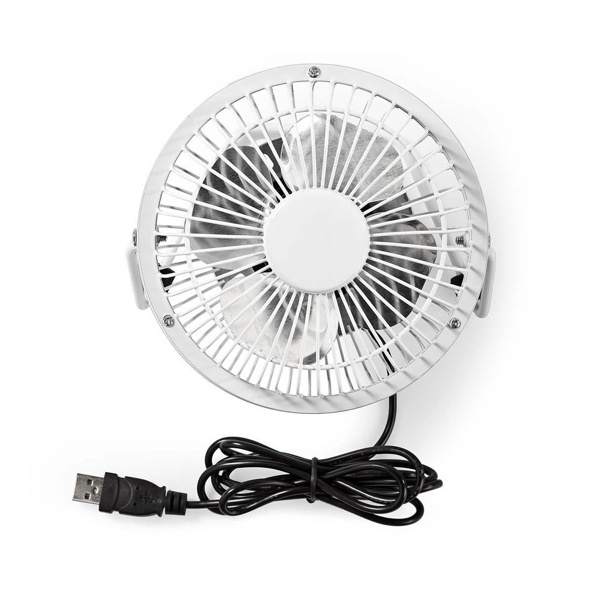 Nedis USB Table Fan, Compact Design for Cluttered Desks, 360° Rotation, Low 2.5 W Power, Metal Build, 100mm Diameter, White - Simply Plug Into Notebook, Powerbank or USB Device