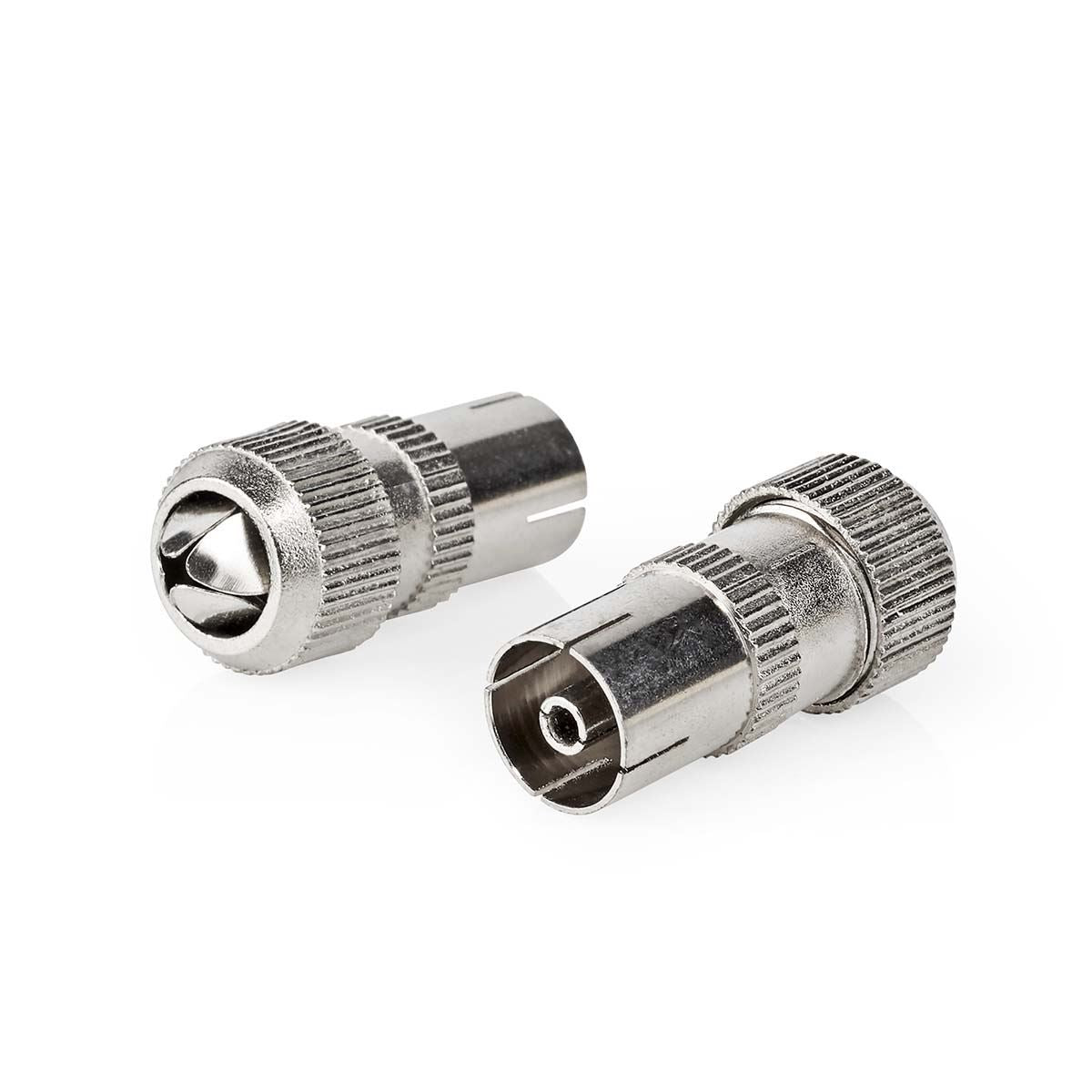 Nedis IEC (Coax) Connector | Straight | Female | Nickel Plated | 75 Ohm | Screw | Cable input diameter: 7.0 mm | Metal | Silver | 2 pcs | Box