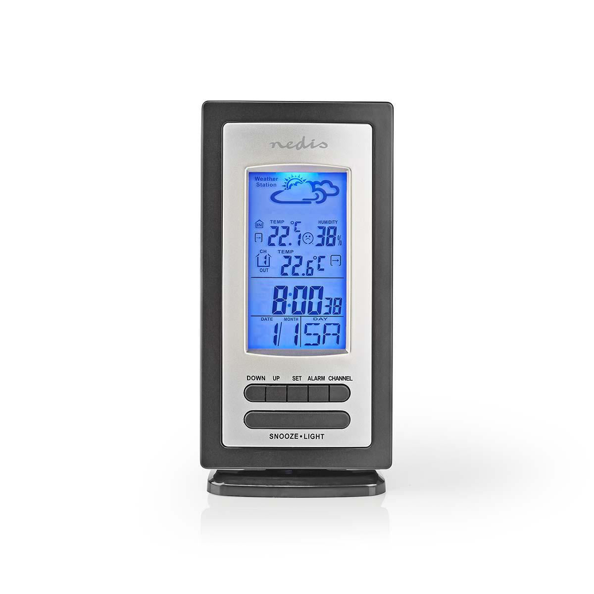 Nedis Weather Station | Indoor & Outdoor | Including wireless weather sensor | Weather forecast | Time display | LCD Display | Alarm clock function