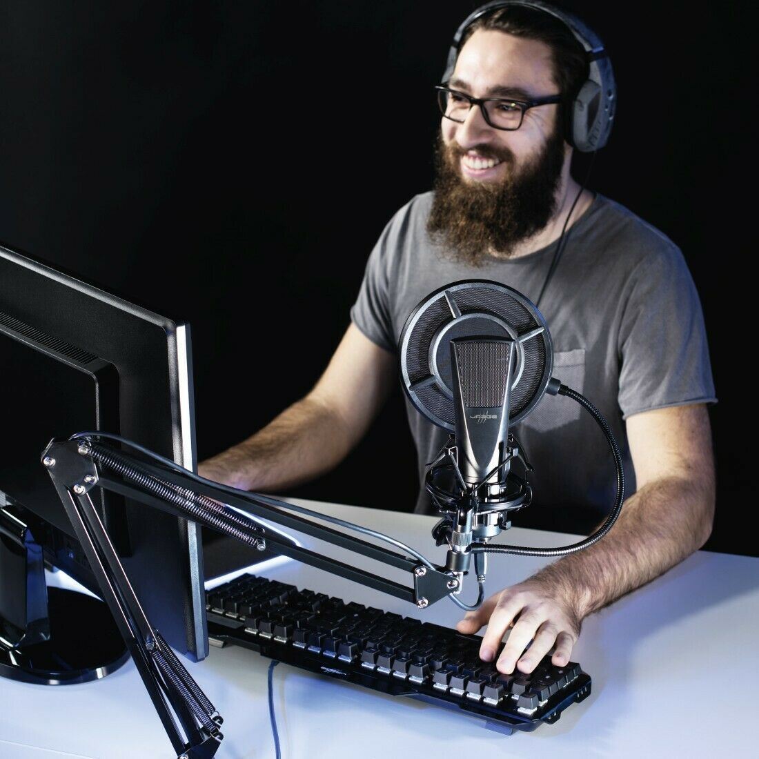 Hama uRage USB Streaming Microphone | Anglepoise Stand Suspension Arm Holder | Adjustable | Black