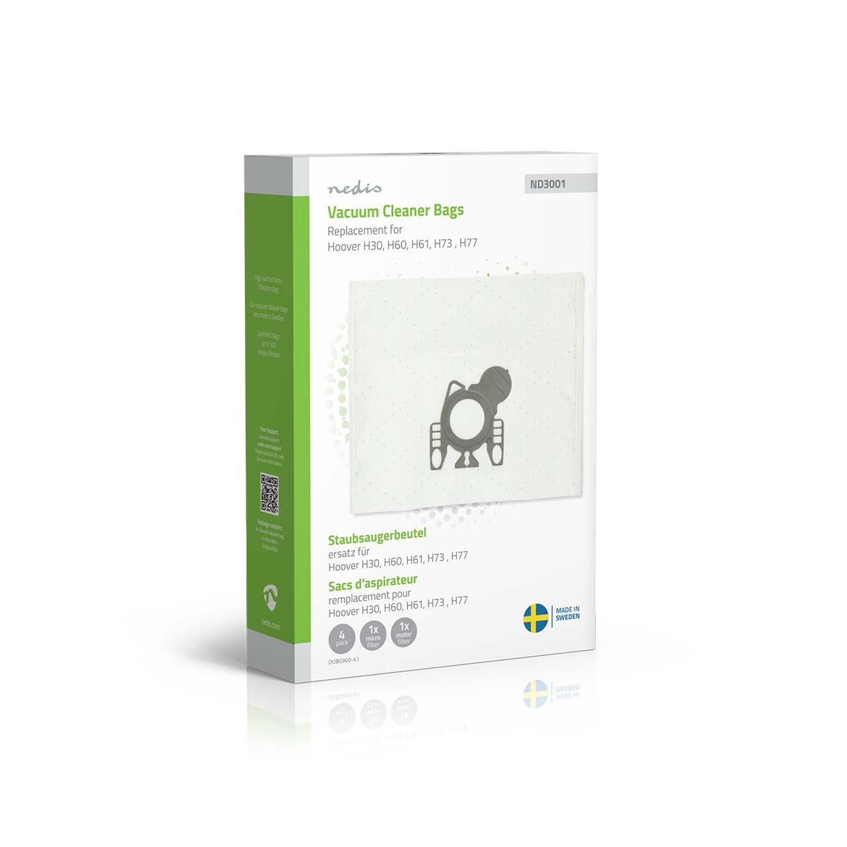 Nedis Vacuum Cleaner Bag | 4 pcs | Synthetic | Replacement for Hoover H60 / Hoover H61 / Hoover H73 / Hoover H77